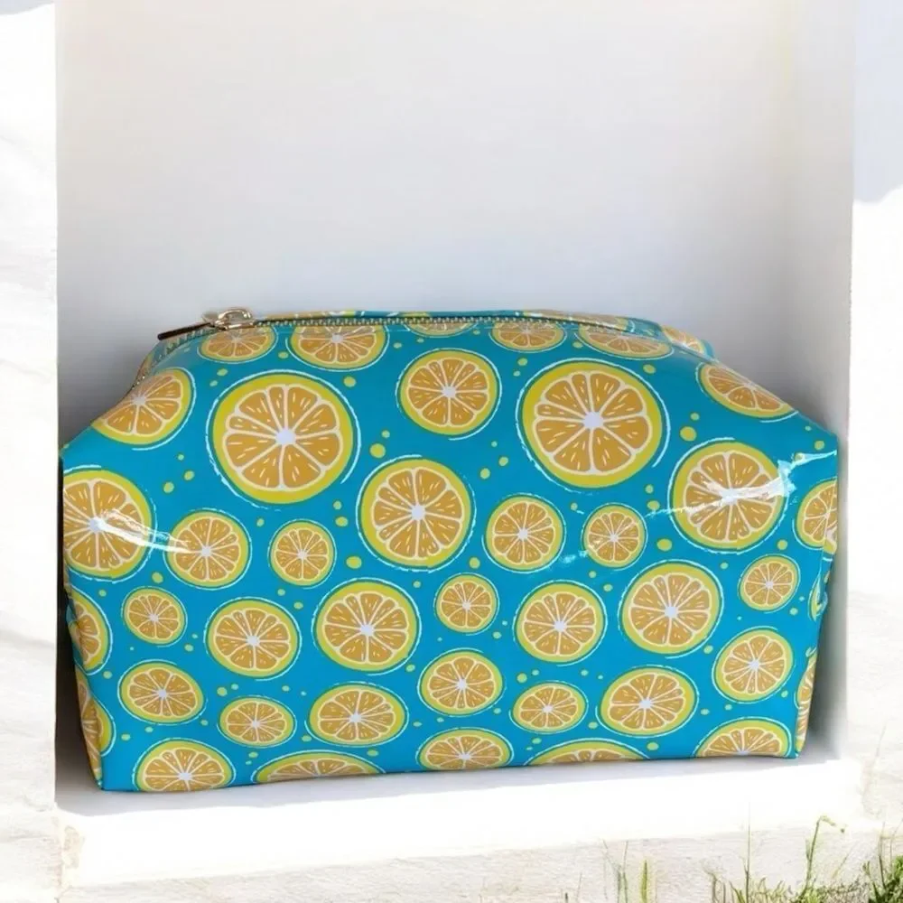 OCS Designs Orange Slice Cosmetic Bag Blue Citrus Travel Pouch NWT